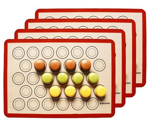 Macaron Silicone Baking Mats - Non-Stick Macaron Mat For Easy Baking | Heat Resistant & Dishwasher Safe Macaron Baking Mat | Reusable & Eco-Friendly, 1/2 Sheet Size - Pack Of 4 - For Macarons And More