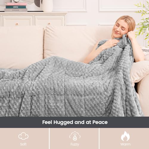 Image of Super Fuzzy Soft Fleece Sherpa Weighted Blanket 15 lbs for Adults, 3D Imitation Turtle Shell Luxury Weighted Throw for Better Sleep, Dual Sided Cozy Heavy Blankets for Couch Bed, Grey, 48 inch x 72 inch