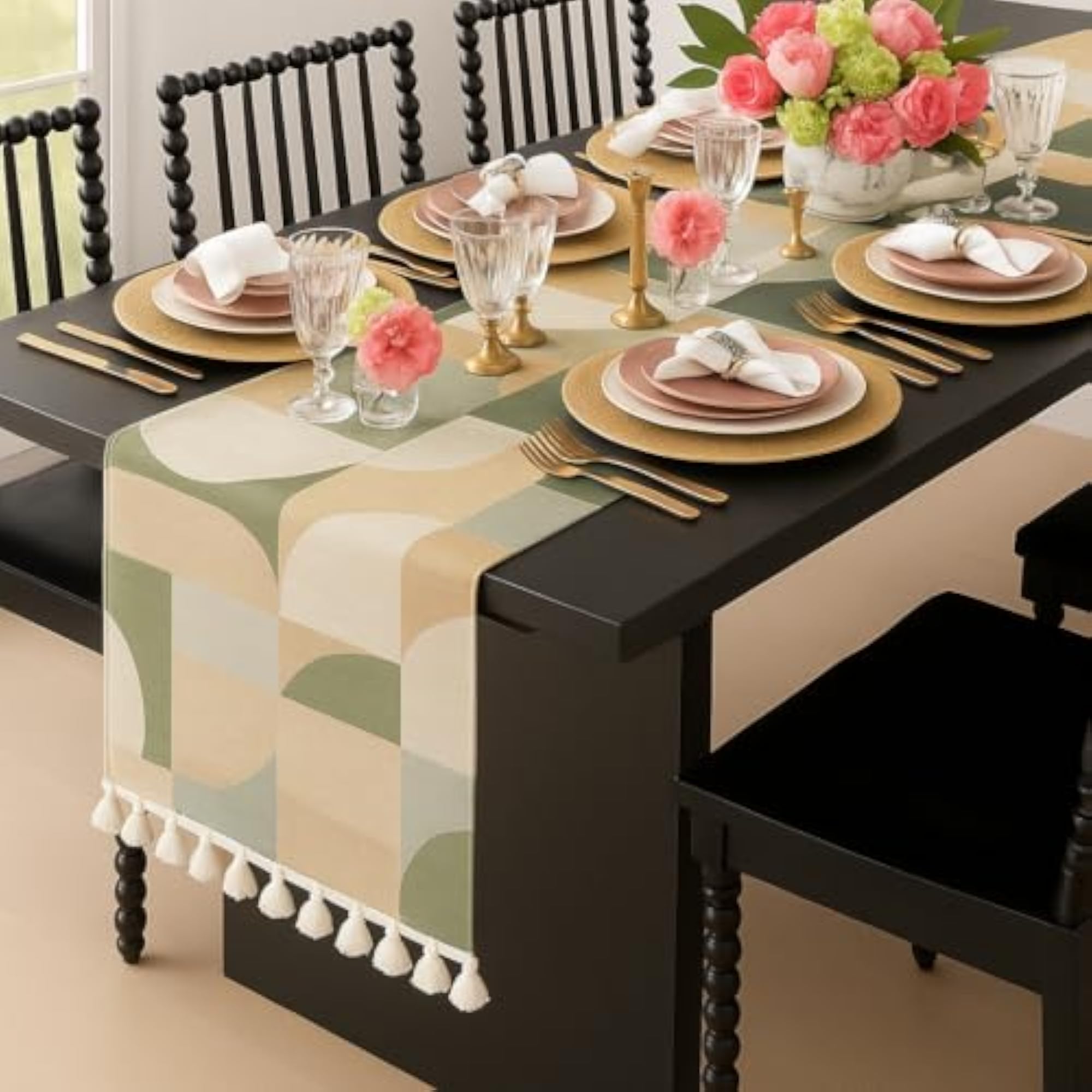 Abstract Harmony Tassel Table Runner for Centre Table