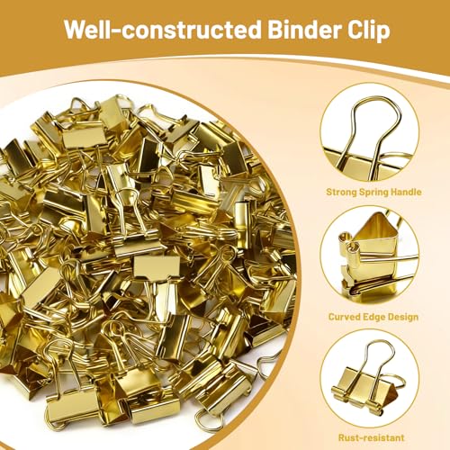 110 Stück Goldfarbene Binderklammern, Foldback Klammern, Kleine Papierklammern 19 mm, Mikrogröße Büroklammern für zu Hause, Schule und Geschäft