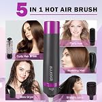 Brosse sèche-cheveux 5 en 1 Brosse de sécheur Négatif Ionique chaud Air Brosse & Styler Volumizer avec Séchoir à cheveux à tête de brosse interchangeable avec peigne pour le séchage des cheveux