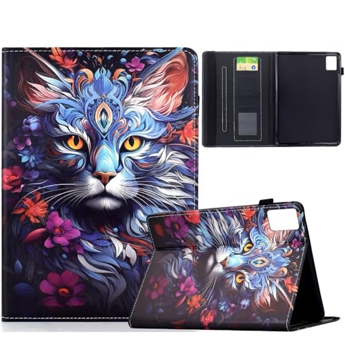 Étui portefeuille Lenovo Tab M9 en cuir premium rabat magnétique chat coloré