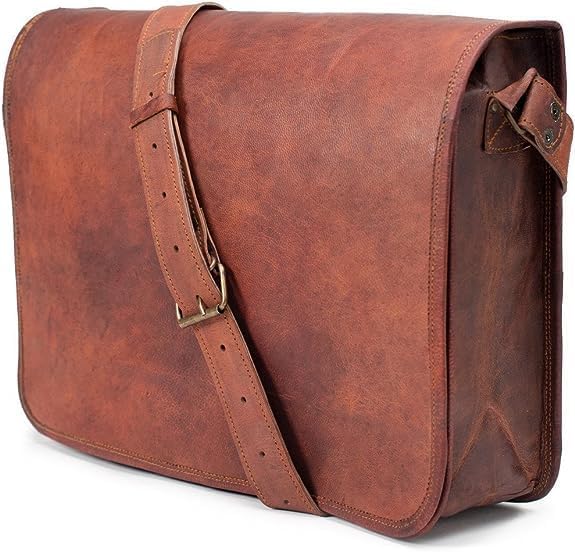 Leather Bags Vintage Soft Leather Messenger Brown Real Laptop Satchel Bag Genuine Briefcase (FULLFLAP)