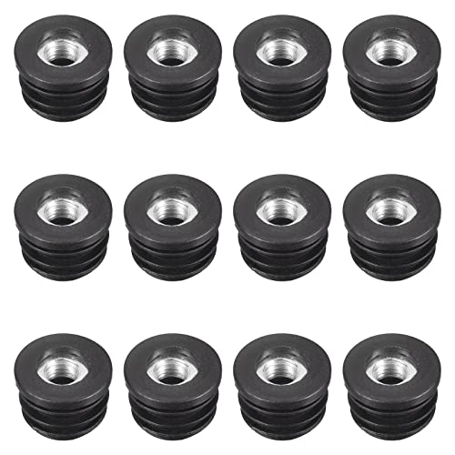 sourcing map 12 Stück Runde Rohre Einsätze mit M8 Gewinde für 22mm/0.87" Außendurchm. Rundrohr Schwarz Kunststoff Stecker Rollen Einsatz Stuhl Endkappen Möbel Beinstecker
