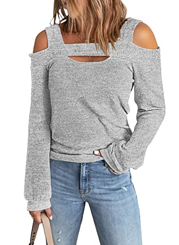 Image of Women Blouses and Tops Black White Colorblock Bell Sleeve Cold Shoulder Top Shirt