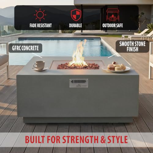 Image of AMS 48 inch Square Concrete GFRC Propane Gas Fire Pit Table (Light Gray)
