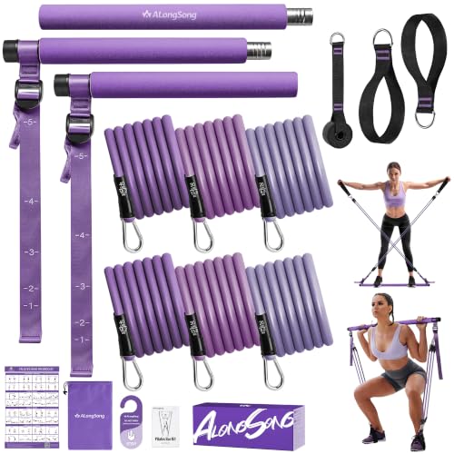 Image of Upgraded Pilates Bar Kit with Resistance Bands Natural Latex for Women & Men, Heavy-Duty Stainless Steel Multifunctional Yoga Pilates Stick for Home Gym Exercise Fitness Equipment Full-Body Workouts