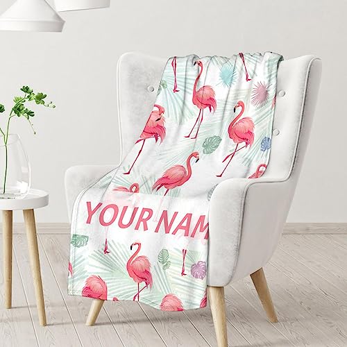 Personalized Flamingo Blanket Gifts with Name - 30x40 Inches Cute Throw for Women & Girls - Pink Soft Fuzzy Blankets for Couch & Office