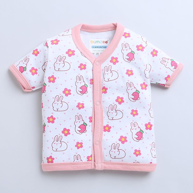 Image of BUMZEE Baby Girls Regular Fit Half Sleeves V-Neck Cotton Jablas,Pack of 3