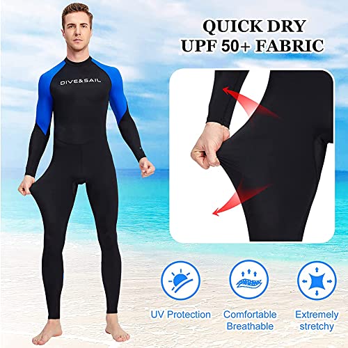 Dive Skins For Women Men Full Body Swimsuit Rash Guard Scuba Skin Thin Wetsuit, One Piece Long Sleeve Quick Dry Diving Skin Uv Protection Surfing Spandex Wet Suit For Water Sport (M, Men-Blue) #TOP4