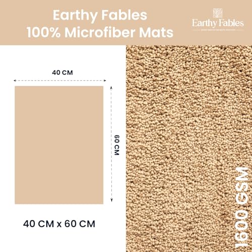 Image of Earthy Fables Soft Microfiber Bath Mat - Cut Pile, Quick Dry, Anti-Skid, Water Absorbent, Non-Slip, Machine Washable Floor Rug, Shower Mat, Door Mat for Bathroom, Bedroom, 60x40 cm - Beige