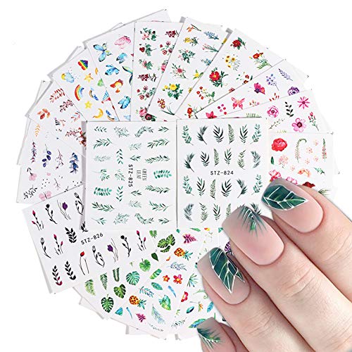Nail Stickers for Women Nail Art Accessories Simple Nail Art Stickers Water Transfer Leaf Flower Butterfly Nail Decals Manicure Nail Art Design Fingernails Decorations (29 Sheets)