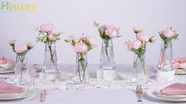 Hewory Vaso per fiori moderno, 3 vasi in vetro, 24 cm, sottile, vaso in vetro per decorazione da tavolo, vaso in vetro fatto a mano, per una rosa per decorazione di matrimonio