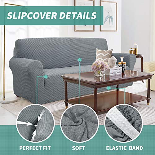 Yemyhom Couch Cover Latest Jacquard Design High Stretch Sofa Covers For 3 Cushion Couch, Pet Dog Cat Proof Slipcover Non Slip Magic Elastic Furniture Protector (Sofa, Light Gray) #TOP2