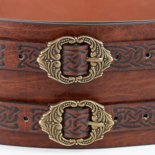 GREUS Mens Viking Wide Armor Belt Faux Leather Medieval Renaissance Embossed Waist Cincher Belt Warror Costume Accessory4