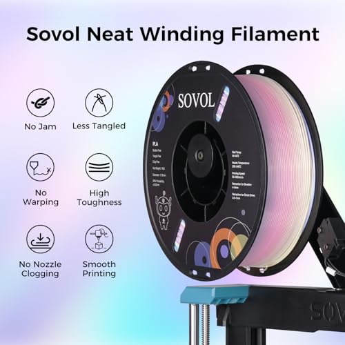 Image of Sovol 3D Printer Silk Shiny Multicolored Gradient Fast Change Rainbow PLA 1kg (2.2 lbs) Spool 3D Printing Materials, Dimensional Accuracy + /- 0.03 mm, 1.75 mm