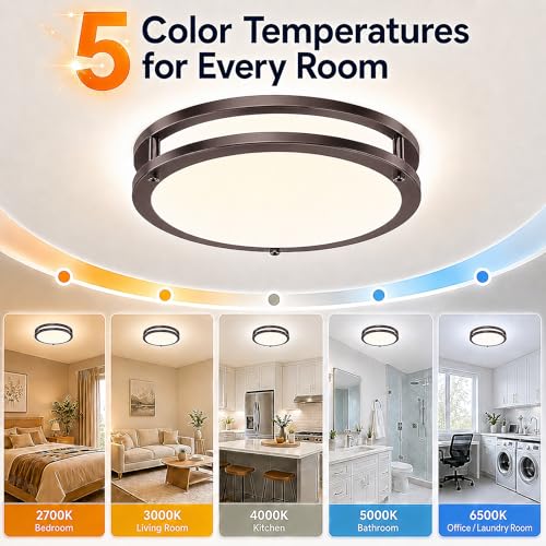 Image of 2-Pack Oil-Rubbed Bronze Flush Mount LED Ceiling Lights, 13Inch 36W Super Bright 3600lm Dimmable Ceiling Light Fixtures, 5CCT Selectable 2700K-6500K, Energy-Efficient Modern Ceiling Lamp, Easy Install