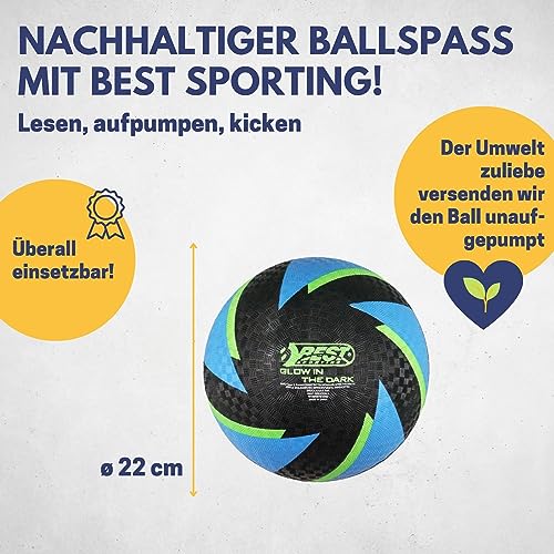 BEST SPORTING Barfuß Fußball Glow in The Dark I Leichter Ball Größe 5 I schwarz-Blauer Sportball I leuchtender Kickball I Kinder Spielball aus PVC I Strandball für Drinnen & Draußen