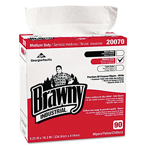 Brawny Industrial Medium-Duty Premium Wipes, 9 1/4 x 16 3/8, White, 90/Box, 10/Carton