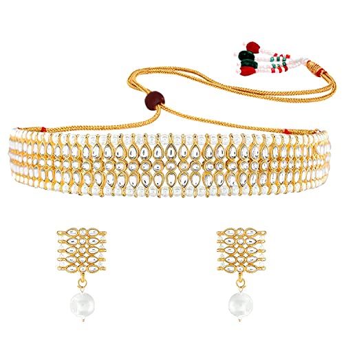 I Jewels Gold Plated Traditional Kundan Pearl Choker Necklace Jewellery Set For Women And Girls (K7209) - Image 9