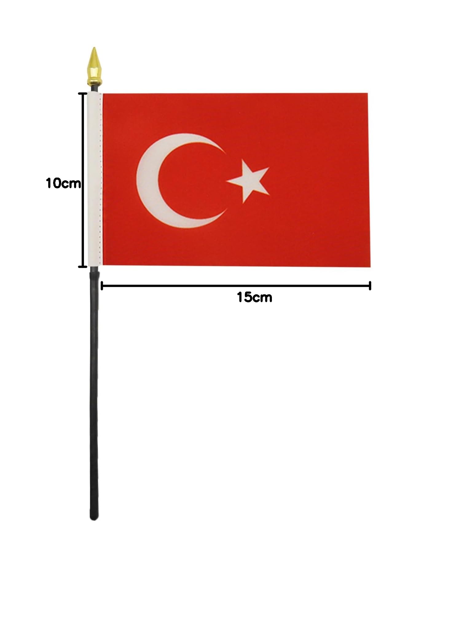 Drapeau de Table Turquie en Polyester 100D avec Pointe Or, 15cm x 10cm