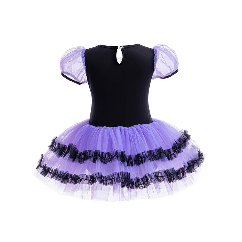 Disfraz de bruja niña morado con tutu y bolsa de dulces miniatura 5