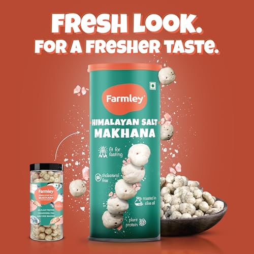 Image of Farmley Roasted Makhana, Himalayan Salted & Cream & Onion Flavour I 77g Each I Healthy Snack Roasted in Olive Oil | Guilt-Free & Crunchy Munchies | Pack of 2