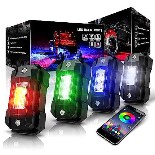 Vosuid R4 Rgbw Led Rock Lights Kit 4Pods With Bluetooth App Controller For Trucks Je-Ep Off Road Rzr Atv Super Bright Brake Light Underbody Multicolor Neon Lights Waterproof Shockproof #TOP22
