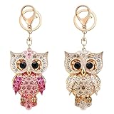 Magnoloran 2Pcs Crystal Owl Keychain Rhinestone Keyring Bag Pendant Handbag Purse Charm Metal Alloy Key Ring for Car Key Bag
