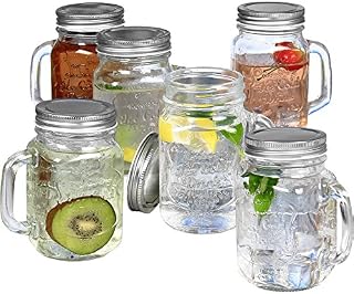 Estilo Mason Jar Mugs with Handles Old Fashioned Drinking Glass Set 6, 16