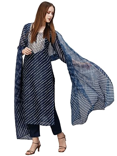 ANNI DESIGNER Women's Cotton Blend Straight Printed Kurta with Pa...