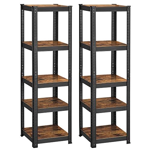 SONGMICS Standregal, 2er Set, Bücherregal, Lagerregal, 5 Ablagen, verstellbar, 37 x 37 x 150 cm, jeweils bis 400 kg belastbar, für Küche,...