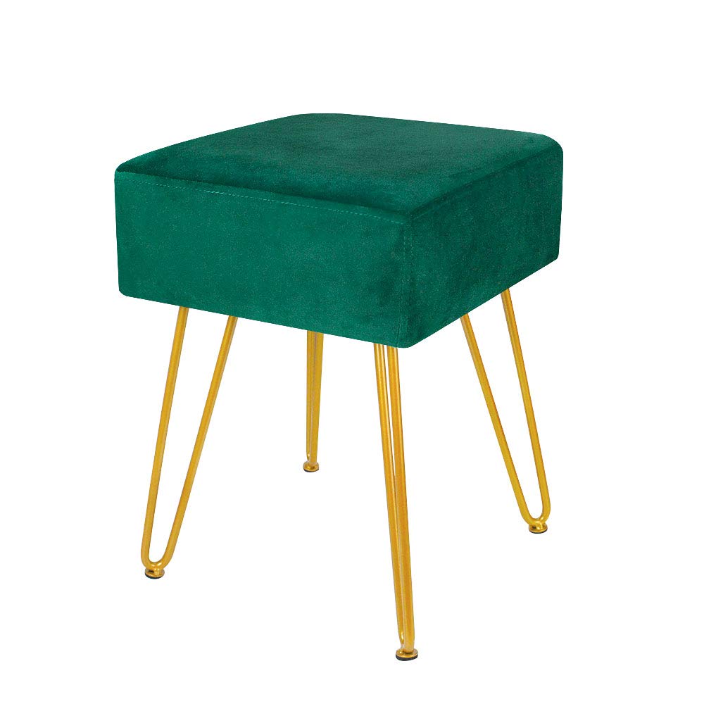 GRUNEN WOLKEN Velvet Footrest Stool Ottoman Square Modern Foot Stool with Four Removable Golden Metal Leg,Safe and Stable, for Make Up Stool in Living Room Bedroom