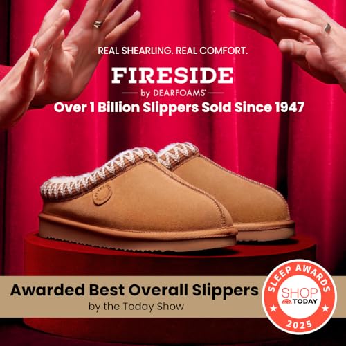 Image of Fireside by Dearfoams Women's Greta Genuine Shearling Clog Slippers, 100% Natural Suede Clogs for Outdoor & Indoor
