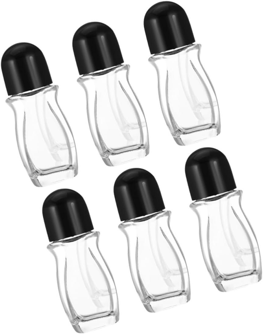 6pcs Refillable Roller Roll Bottles 50ml Essential Oils Glass Bottles with Leakproof Black Caps and Stylish Appearance for Office and Post Workout Use
