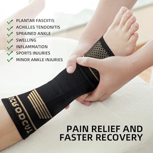 Copper Ankle Brace Support For Men & Women (Pair), Copper Infused Ankle Support Compression Sleeve For Plantar Fasciitis, Sprained Ankle, Achilles Tendon, Pain Relief, Recovery, Running, Exercise, Daytime Or Night Use (M) #TOP6