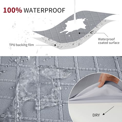 Image of YISUN Chair Seat Covers Set of 4, Waterproof Dining Room Chair Covers, Stretch Jacquard Removable Washable Kitchen Chair Seat Protector Slipcovers (4, Waterproof-Light Grey)