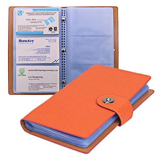 Tenn Well Business Card Organizer, PU Leather Card Holder Book with Magnetic Closure for 300 Business Cards, Credit Cards or Gift Cards, Orange