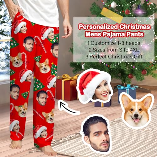 Personalized Christmas Mens Pajama Pants with Photo Custom Xmas Pajama Pants Bottoms Sleepwear Gifts for Men Women Wife2