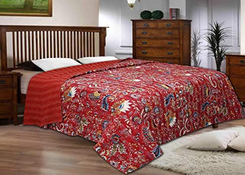 Textile Work Creationss Printed Kantha Quilt King Kantha Bedding Indian Cotton Bedspread (Multicolour 60 x 90 Inch)-image-46