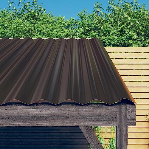 Mokuyary Roof Panels, Set of 12, Galvanised Steel, Brown, 100 x 36 cm, Corrugated Panels, Corrugated Roof, Weatherproof, Corrugated Sheet, Trapezoidal Sheet, Roof Sheet for Greenhouses, Garages, Sheds