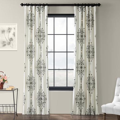 Image of HPD Half Price Drapes Floral Damask Printed Curtains 108 Inches Long Luxury Damask Cotton Curtain (1 Panel) Room Darkening Window Curtains for Bedroom & Living Room, 50W x 108L, Floral Cocoa Damask