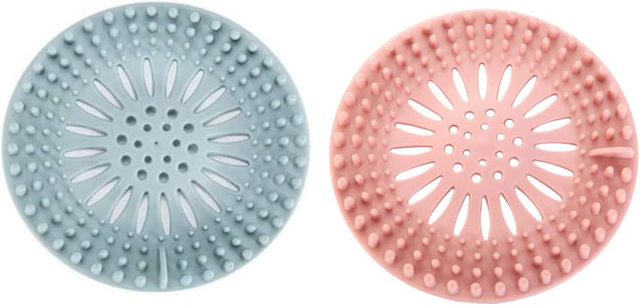 2 Pack Shower Drain Hair Catcher,Durable Shower Drain Cover Protectors Silicone Hair Clog Stopper for Bathroom Bathtub Kitchen Easy to Install and Clean Suit (Pink,Cyan)