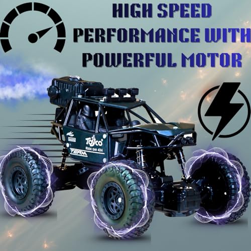 Image of toyco Alloy Rock Crawler - Rechargeable Remote Control Car Toy with LED Smoke Effect and Anti-Slip Tyres| 1:18 Scale | Off-Road RC 2WD Monster Truck Gift for Kids Boys and Girls Age 4-12+ (Black)