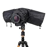 Wasserdichter Kameraregenüberzug Kompatibel Canon, Nikon, Fujifilm, Sony und Olympus DSLR-Kameras, Hochwertiger Nylon-Regenmantel mit Durchsichtiger PVC-Fenster und Verstellbaren Ärmeln, Schwarz
