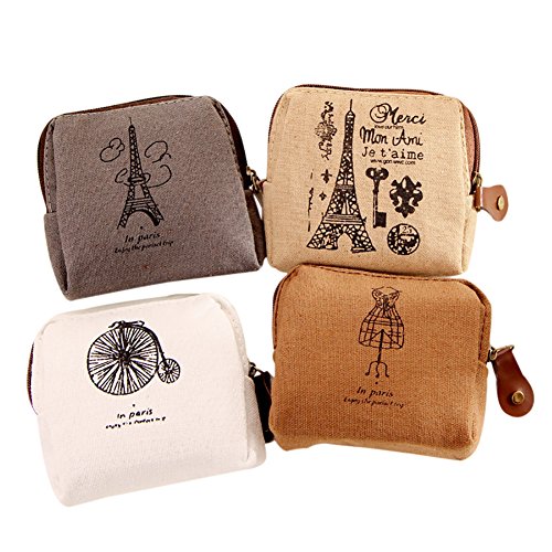 Kentop 4pcs Lienzo Monedero Mini Monedero Piel Mujer Estuche Llavero Monedas Bolsa con Cremallera Cover