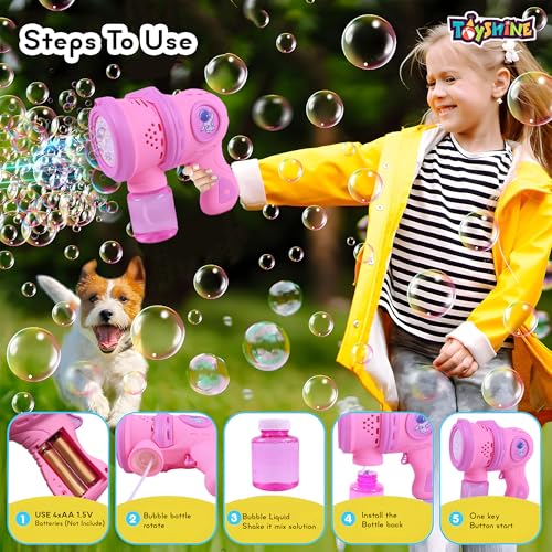 Image of Toyshine 12 Holes Powerful Automatic Battery Operated Bubble Gun Machine with 2 Refil Bottles Bubble Blaster for Adults Kids Birthday Return Gift - Pink