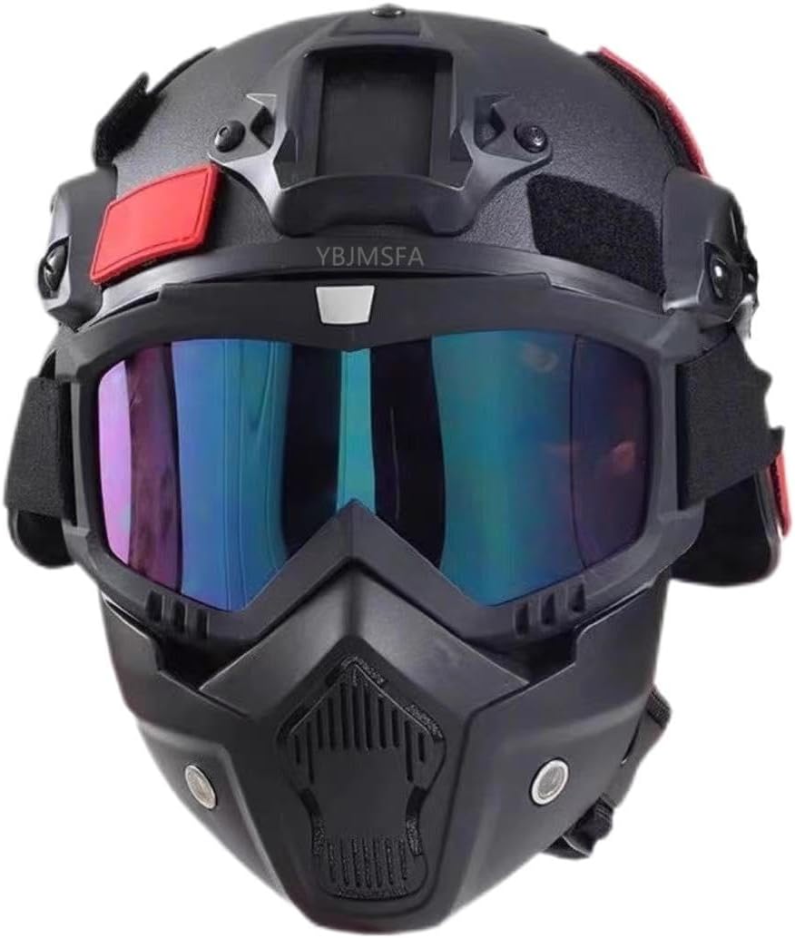 MICH Airsoft Helmet and Mask,with Side Rail & NVG Mount with Detachable and Adjustable Goggles CS Helmet Set