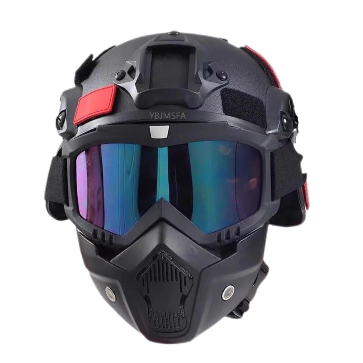 MICH Airsoft Helmet and Mask,with Side Rail & NVG Mount with Detachable and Adjustable Goggles CS Helmet Set