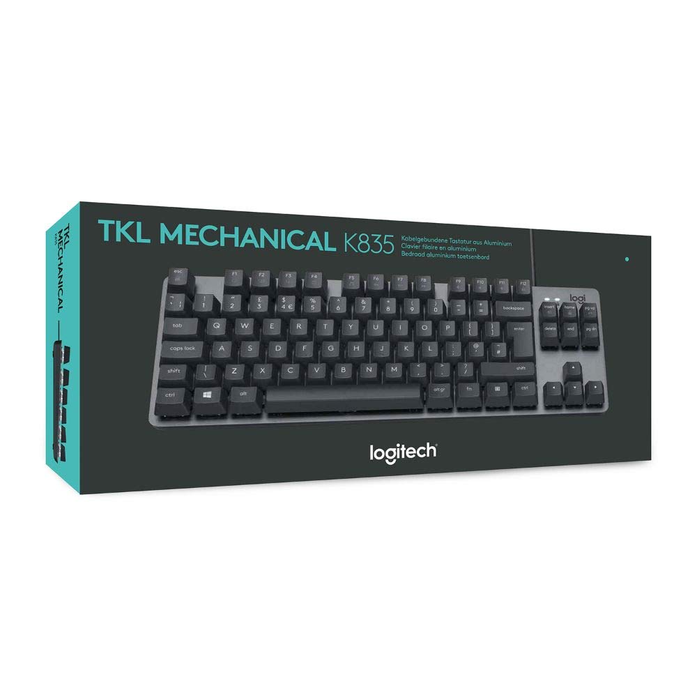 Logitech K835 TKL Kabelgebundene Mechanische Aluminium Tastatur | Tenkeyless PC Keyboard mit kompaktem und komfortablem Design, Lineare Switches, Deutsches QWERTZ-Layout - Grau